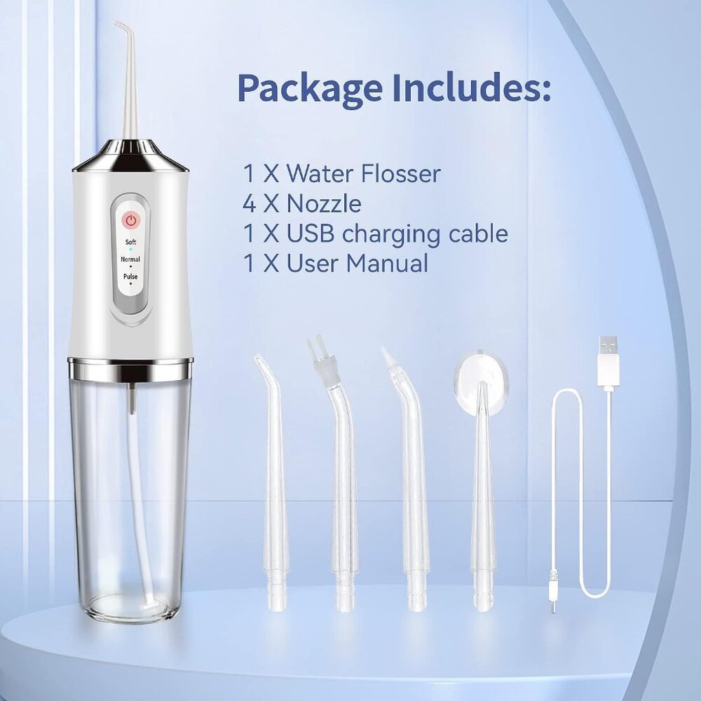 Cordless Water Dental Flosser | 3 Modes & 4 Jets | Rechargeable Teeth Cleaner